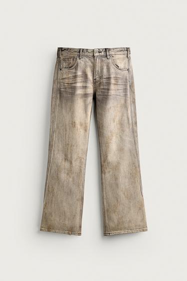 VINTAGE-EFFECT LOW-RISE BOOT-CUT JEANS - Light grey by Zara