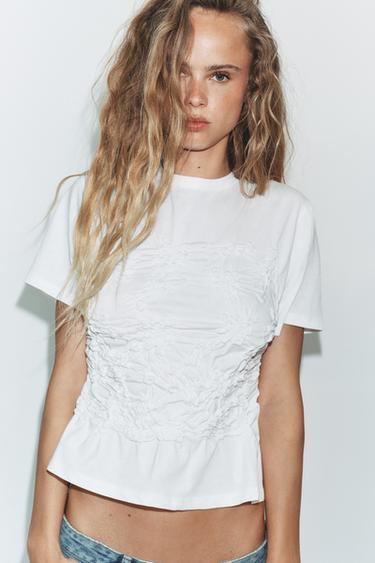 توب بزمات وأكمام قصيرة - أبيض الخاص بـ Zara