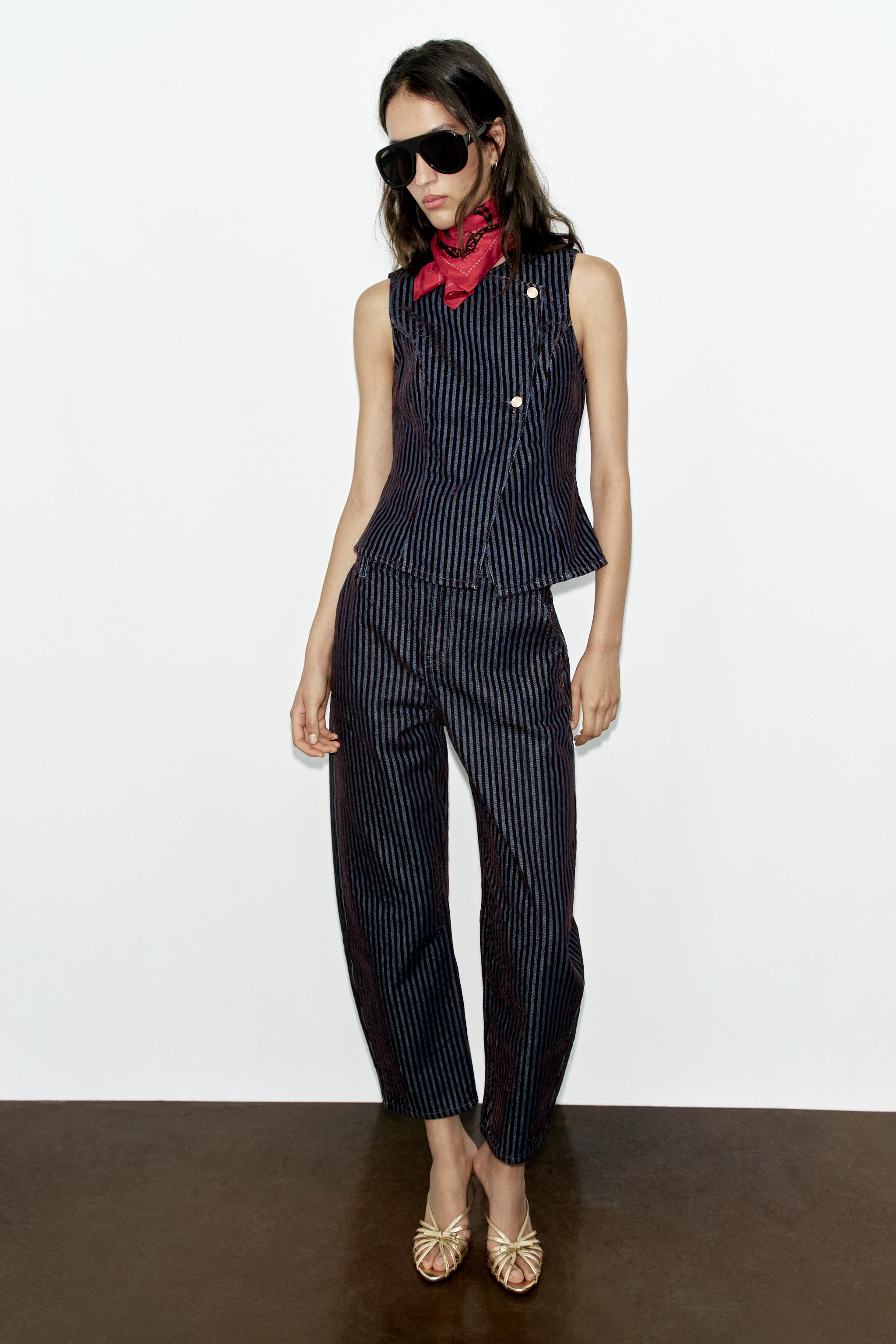 Женские жилеты Zara VELVET STRIPE MIXED VEST