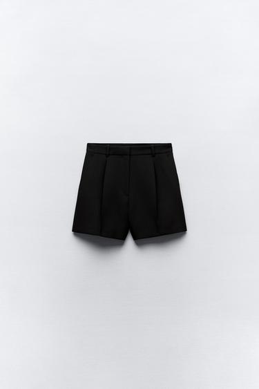 Zara PLEATED SHORTS - Black