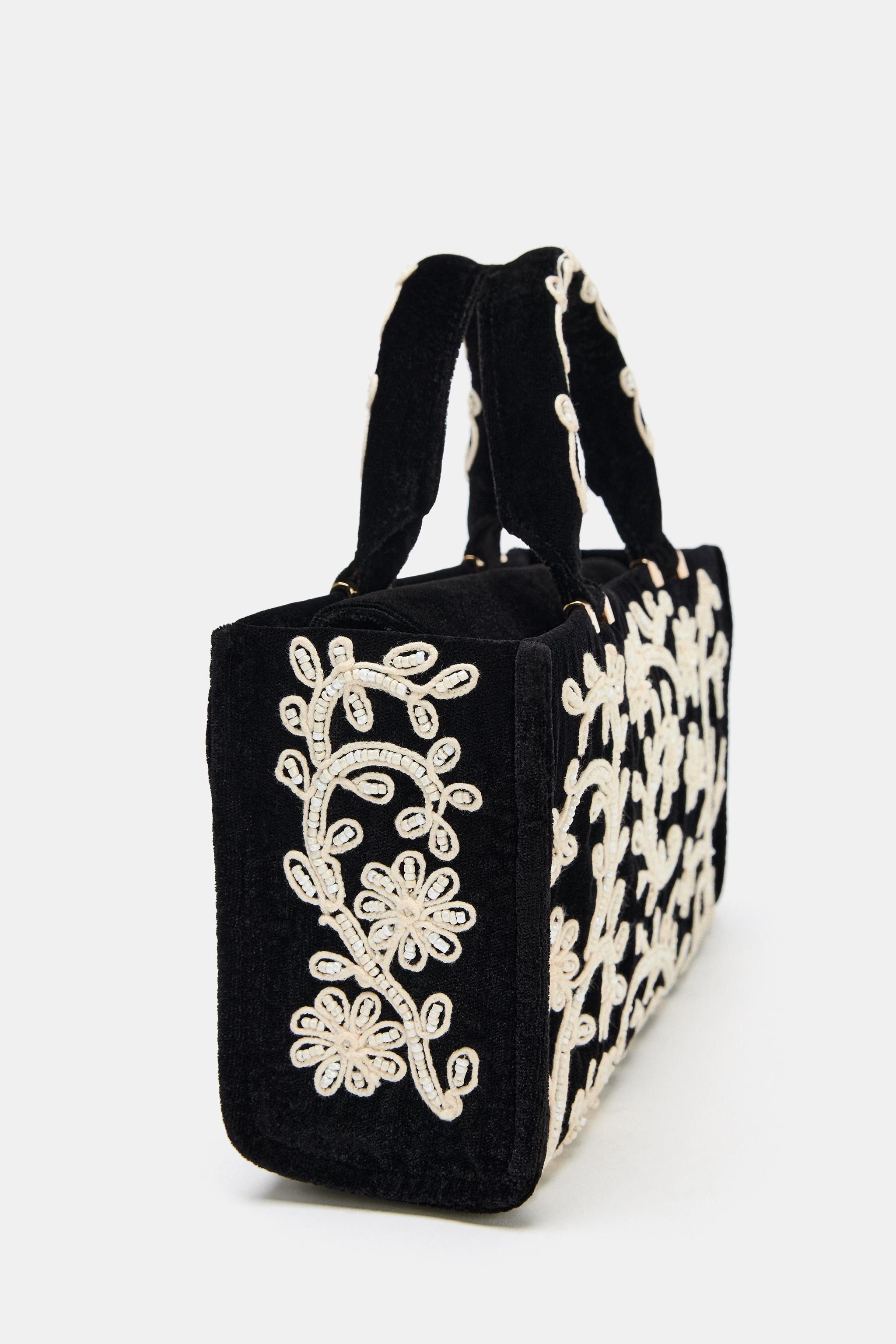 黒い刺繍入りハンドバッグ 刺繍入りシティバッグ - ブラック | ZARA Japan / 日本