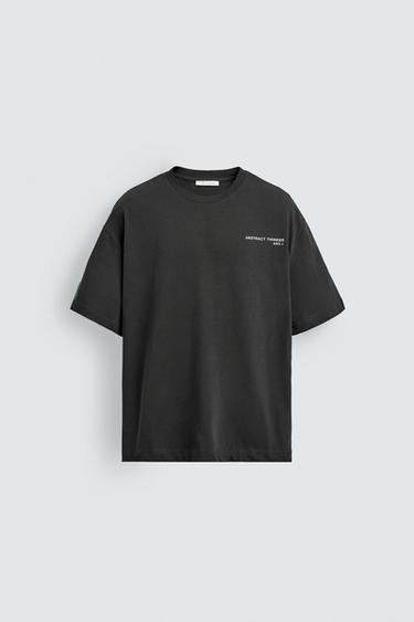 BOXY FIT CONTRAST SLOGAN T-SHIRT - Dark grey by Zara