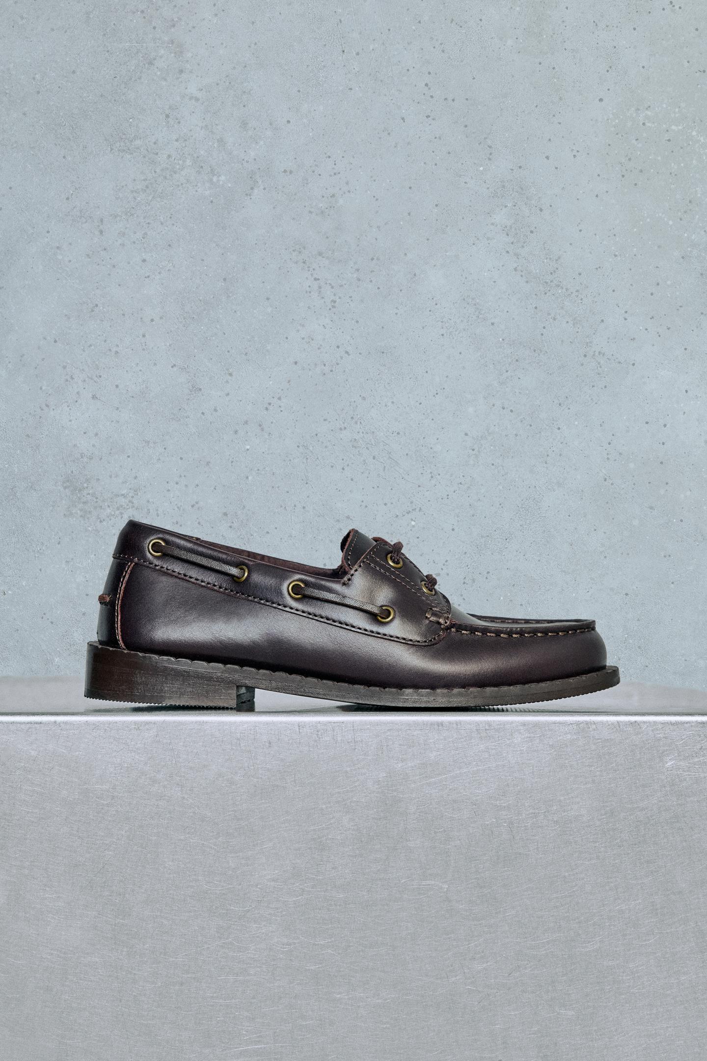 Детские туфли Zara Leather Boat, цвет: Тёмно-бордовый — фото 8