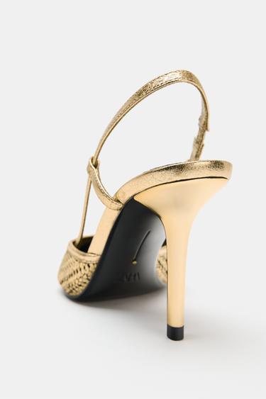 CHAUSSURES À TALONS MÉTALLISÉES EFFET TRESSÉ - Or de Zara - Image 3
