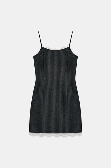 ĐẦM NGẮN KẺ SỌC PHỐI ĐĂNG TEN - Xám than từ Zara