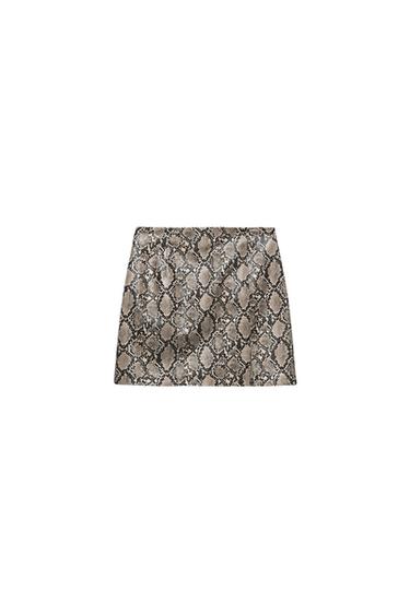 FAUX LEATHER ANIMAL EMBOSSED SKIRT