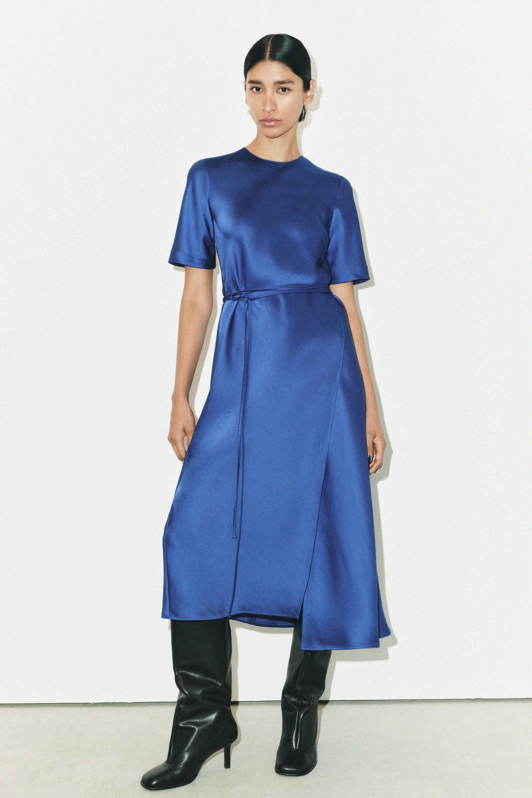 SATIN EFFECT MIDI DRESS ZW COLLECTION - Blue | ZARA United States