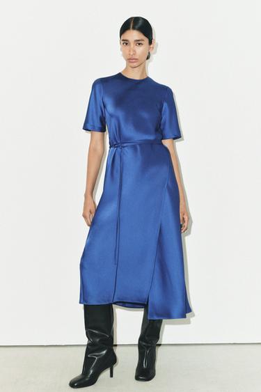 VESTIDO MIDI ACETINADO ZW COLLECTION - Azul da Zara - Imagem 0