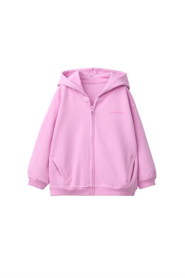 Zara INTERLOCK ZIP SWEATSHIRT WITH RAISED TEXT - Pink / Lilac