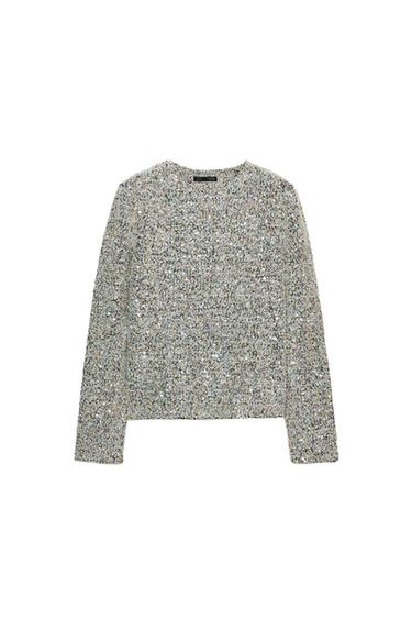 JERSEY LENTEJUELAS MANGA LARGA - Verde claro de Zara