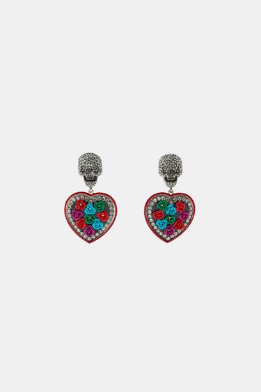 Zara SKULL HEART EARRINGS - Multicolored