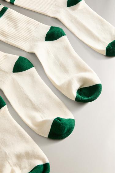 SET OF COTTON TENNIS SOCKS (SET OF 2) - Ecru / Green by Zara - Image 3