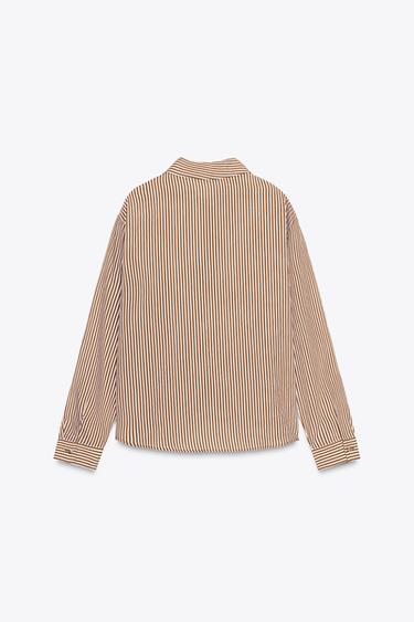 STRIPED EMBROIDERED BEADED SHIRT - Brown / Ecru by Zara - Image 6