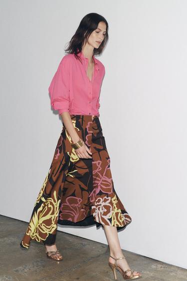 JUPE ASYMÉTRIQUE IMPRIMÉE ZW COLLECTION - Marron de Zara - Image 3