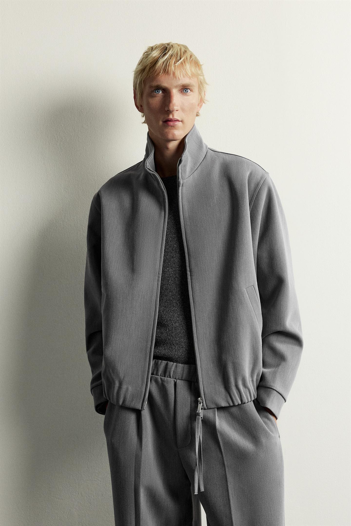 Мужская куртка Zara Relaxed Fit Zip-Up, цвет: Серый — фото 2