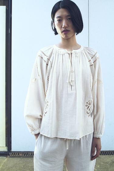 חולצה עם רקמה ZW COLLECTION - בז' של Zara