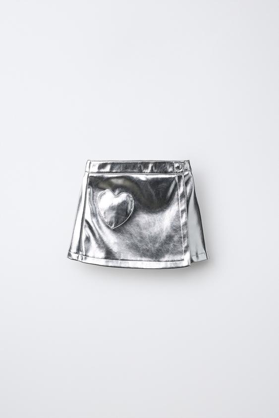 METALLIC SKIRT WITH HEART POCKET - Silver by Zara - Image 0