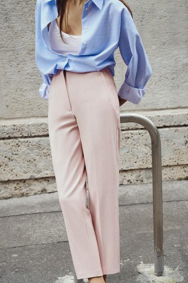 HIGH-WAIST TROUSERS - Pink marl by Zara