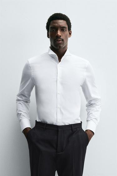 Zara TUXEDO COLLAR SHIRT - White