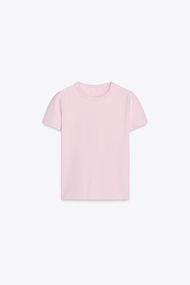 Zara INTERLOCK SHORT SLEEVE T-SHIRT - Pink / Lilac