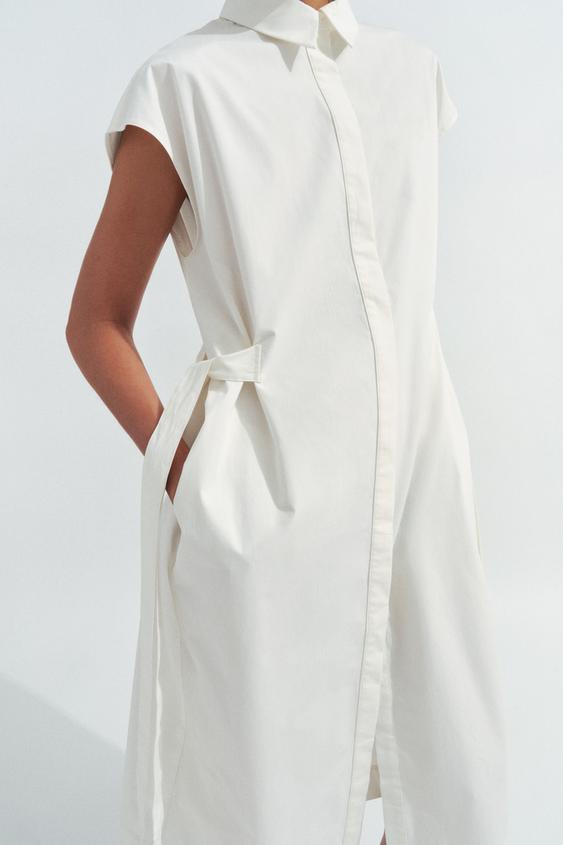 zara white t shirt dress TIED SHIRT DRESS ZW COLLECTION - White