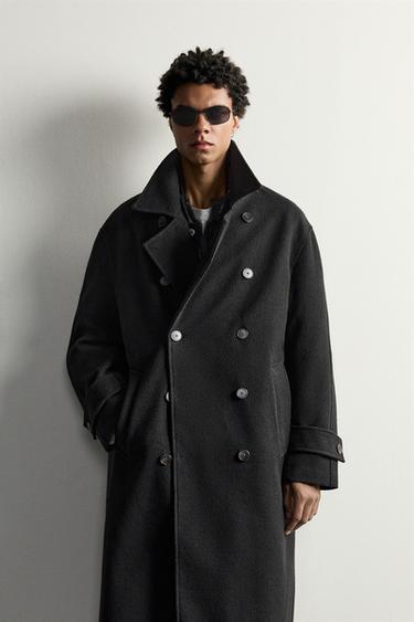 RELAXED-FIT DOUBLE-BREASTED COAT — Black 2