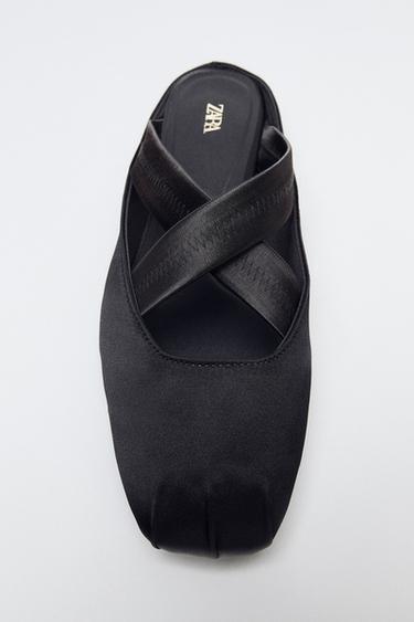 Zara SLINGBACK BALLET FLATS WITH CROSSED ELASTIC STRAPS - Black