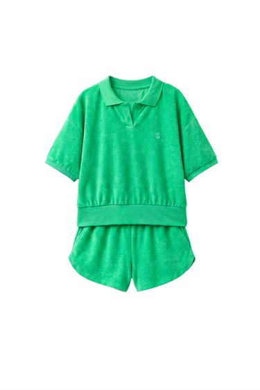 ENSEMBLE POLO ET BERMUDA EFFET SERVIETTE - Vert de Zara