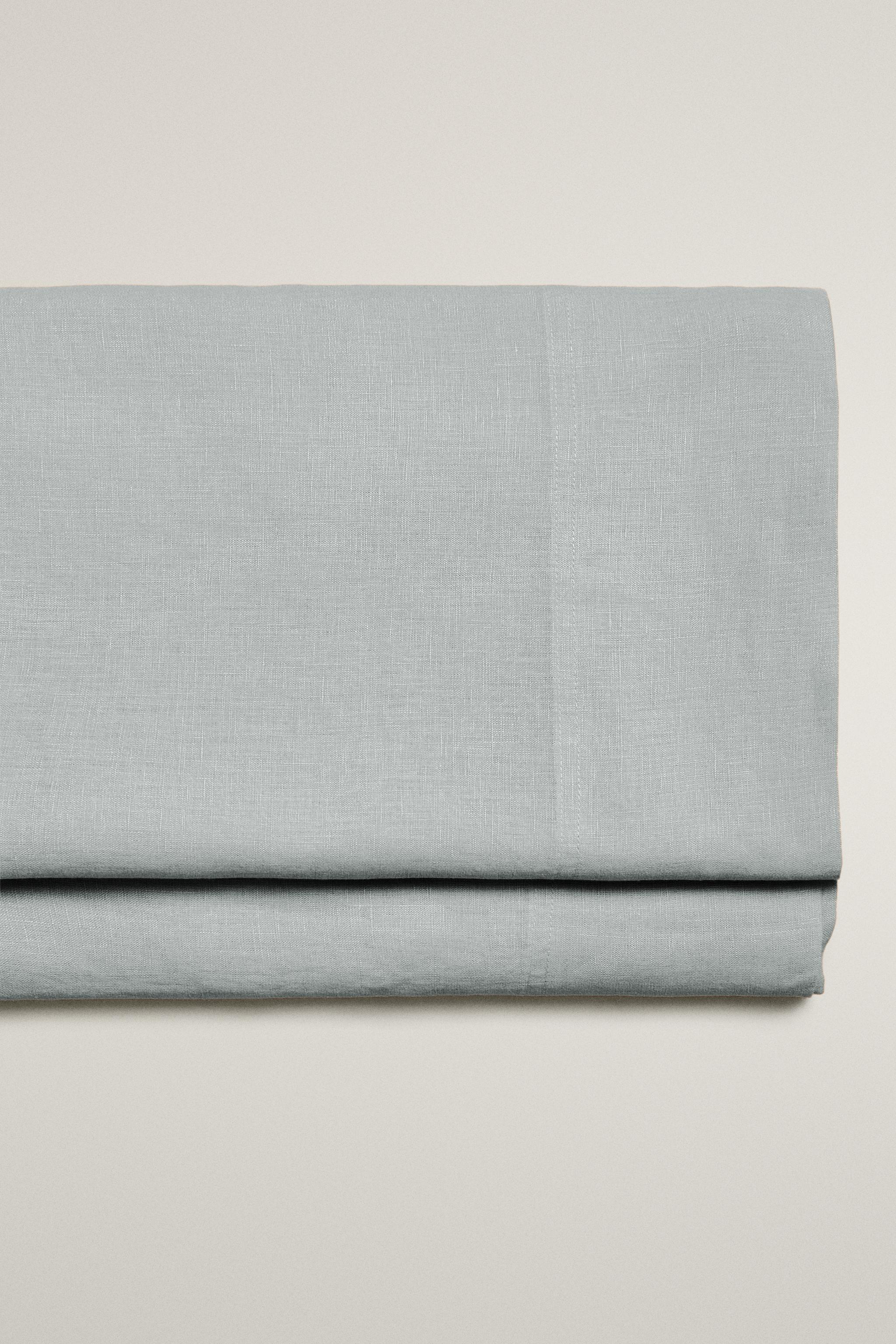 WASHED LINEN FLAT SHEET — Gray / Blue