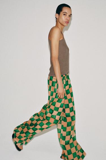 ZW COLLECTION RAMIE CHECK PALAZZO TROUSERS - Multicoloured by Zara - Image 3
