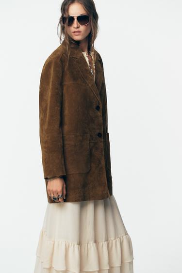 VESTE LONGUE 100 % CUIR - whisky de Zara