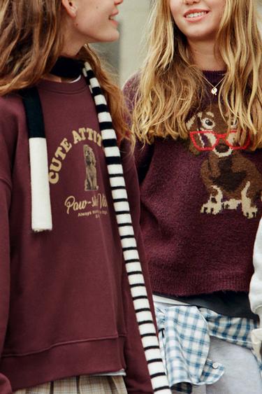 PULL EN MAILLE AVEC CHIEN BRODÉ - Bordeaux de Zara