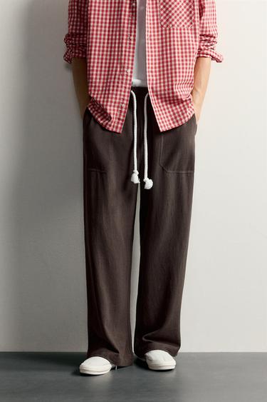 VISCOSE-LINEN RELAXED-FIT PANTS — Brown 2