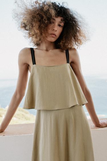 ROBE MI-LONGUE DOUBLE ÉPAISSEUR À BRETELLES - Marron / Taupe de Zara - Image 5