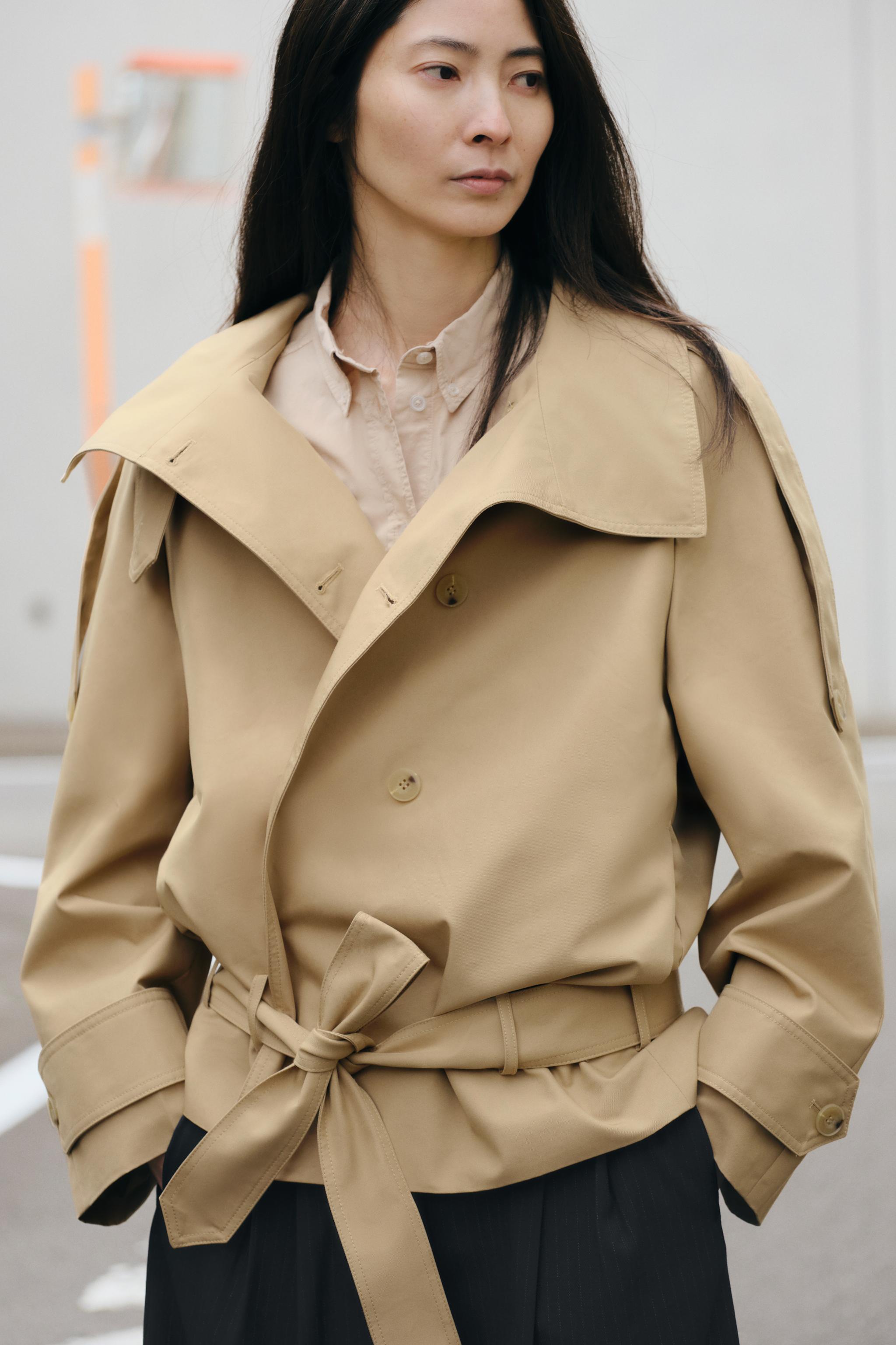 ZARA WOMAN】ダッフルコート 2WAY ラクーン ベルト 黒 L相当 ZARA