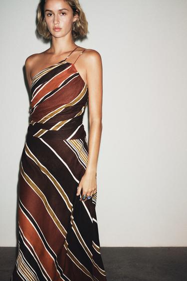 STRIPED ASYMMETRIC MIDI DRESS - Multicoloured by Zara - Image 6