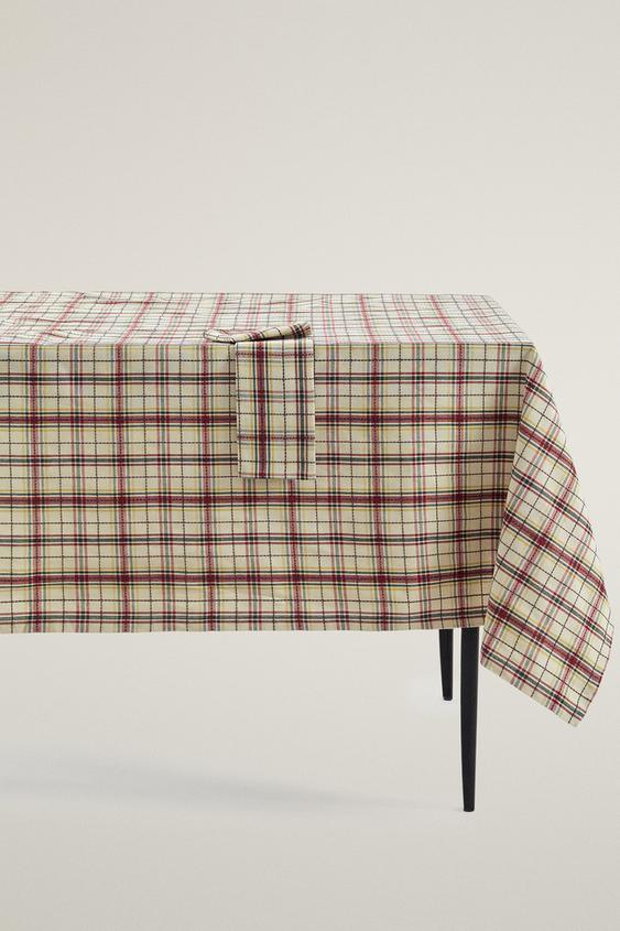 Zara CHRISTMAS CHECK COTTON TABLECLOTH - Green - Image 0