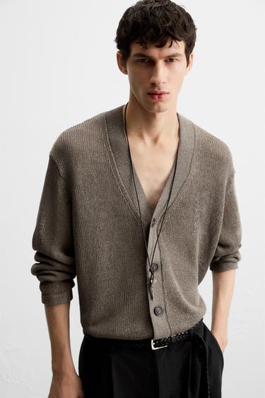 CARDIGAN ESTRUTURA COM RENDAS - Castanho / Toupeira da Zara