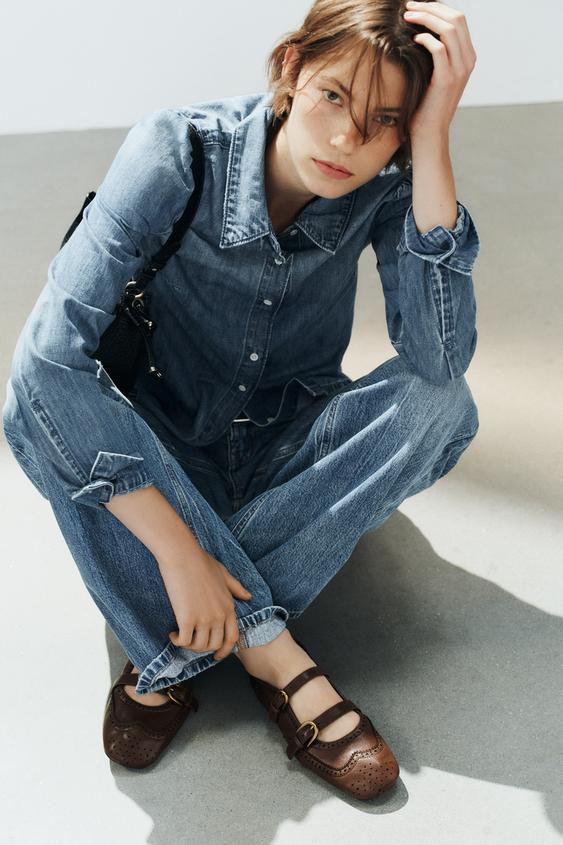 BAILARINA TIRAS PIEL - Marrón de Zara - Imagen 0