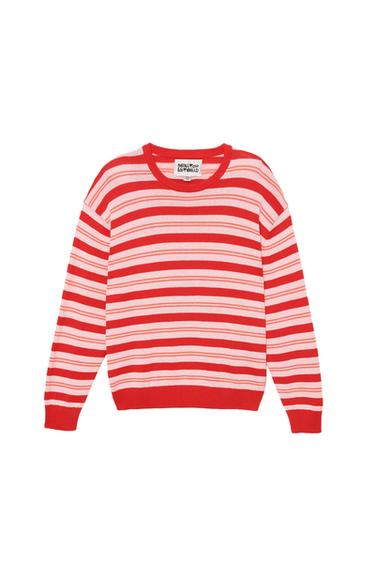Zara COTTON - LINEN STRIPED JUMPER - Reds