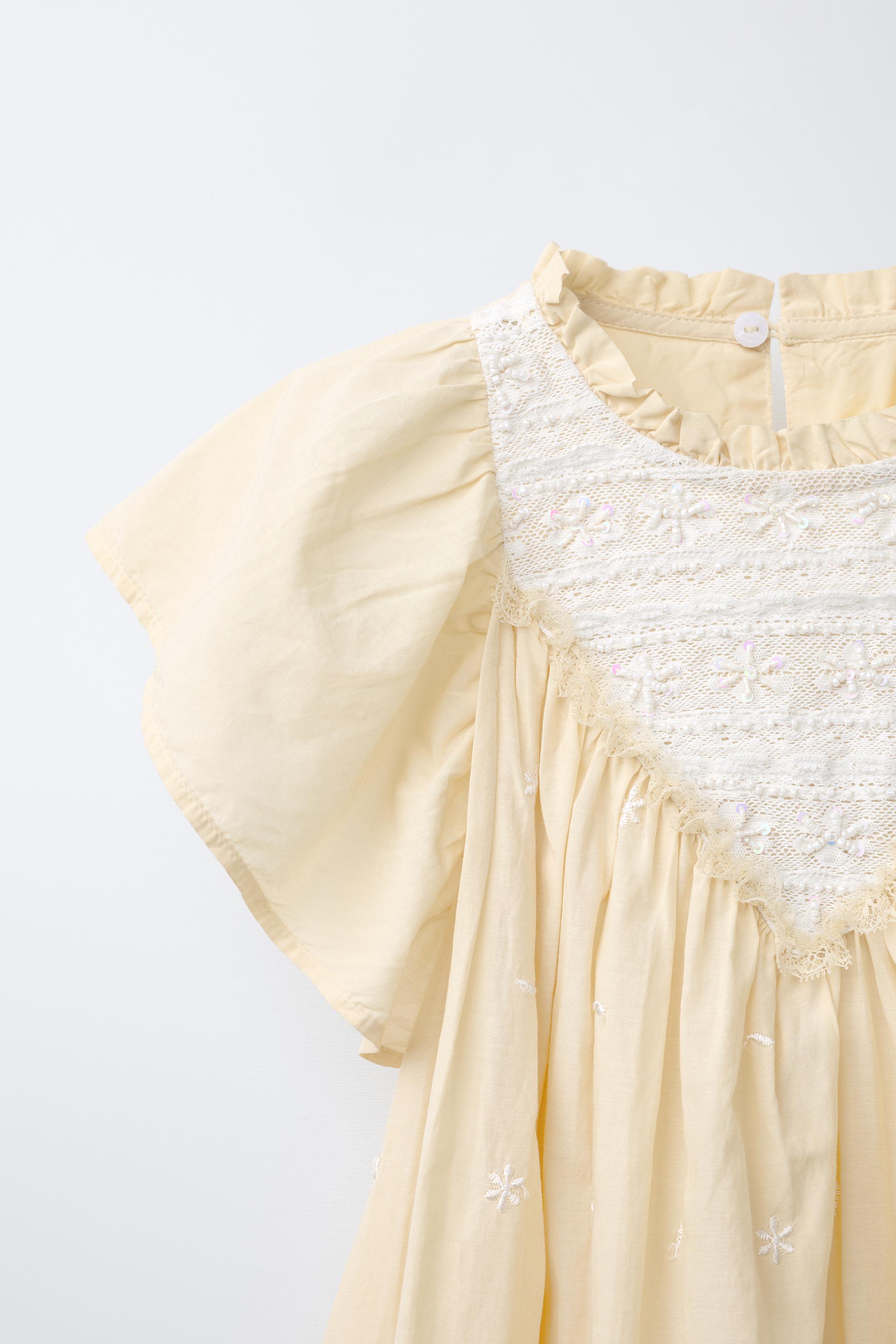 EMBROIDERED DRESS WITH BEADING - Light yellow | ZARA United States