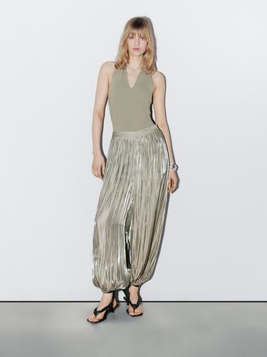 Pantalon balloon brillant - STUDIO - Vert clair de Zara