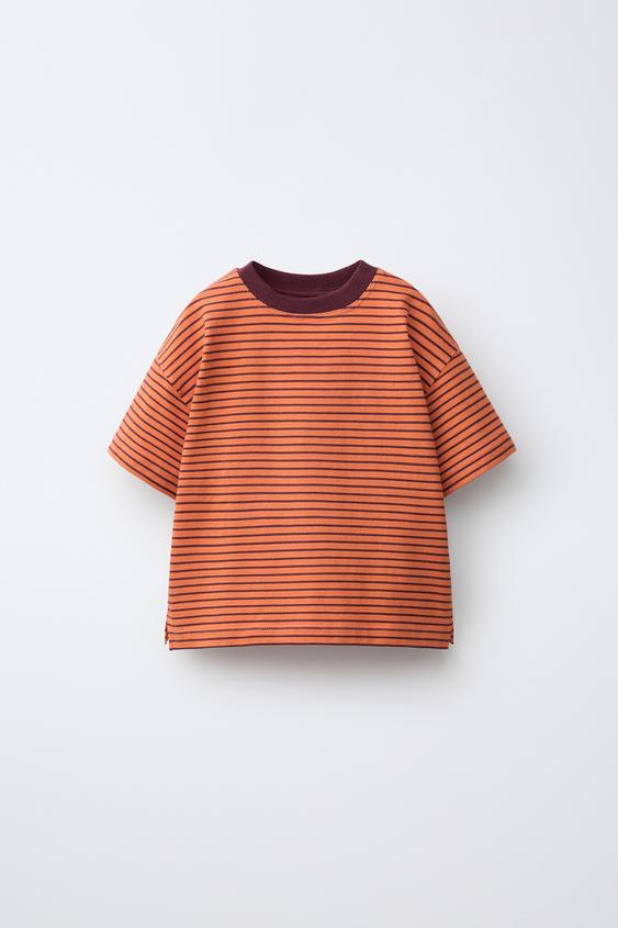 STRIPED T-SHIRT - Burnt orange by Zara - Image 0