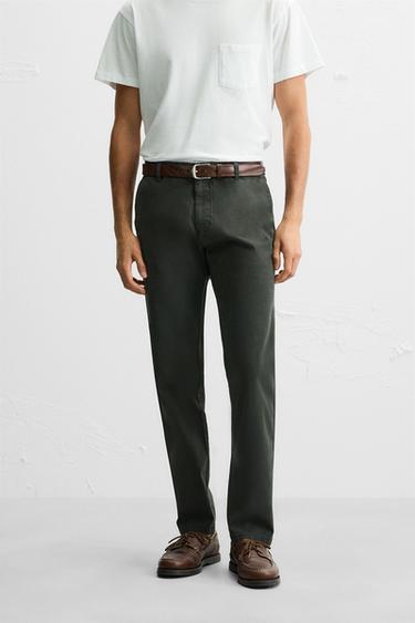 SKINNY FIT CHINO TROUSERS - Dark bottle green by Zara