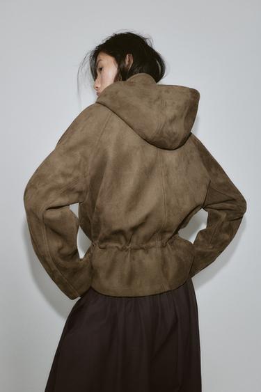HOODED FAUX SUEDE JACKET - Light khaki by Zara - Image 5
