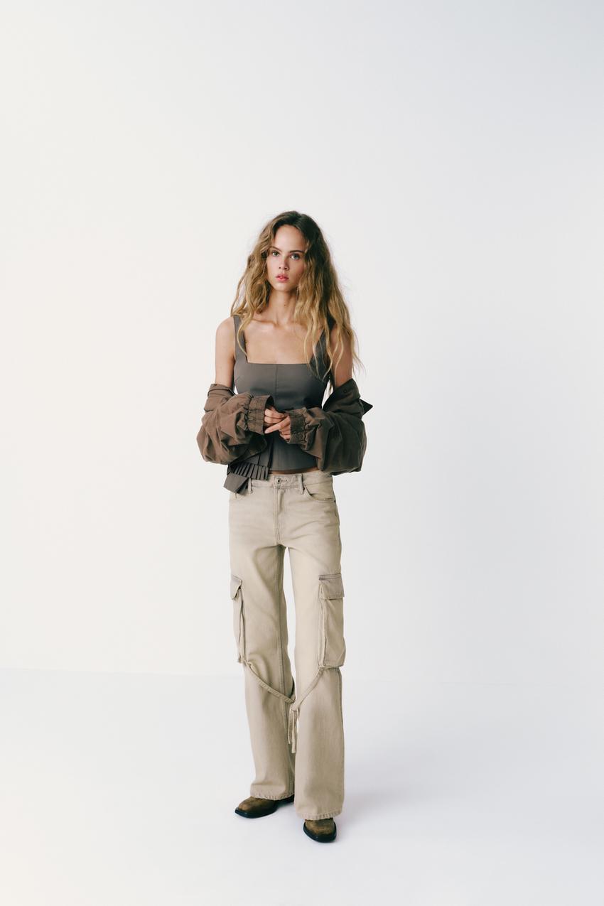 BELTED PAPERBAG CARGO TROUSERS - Khaki