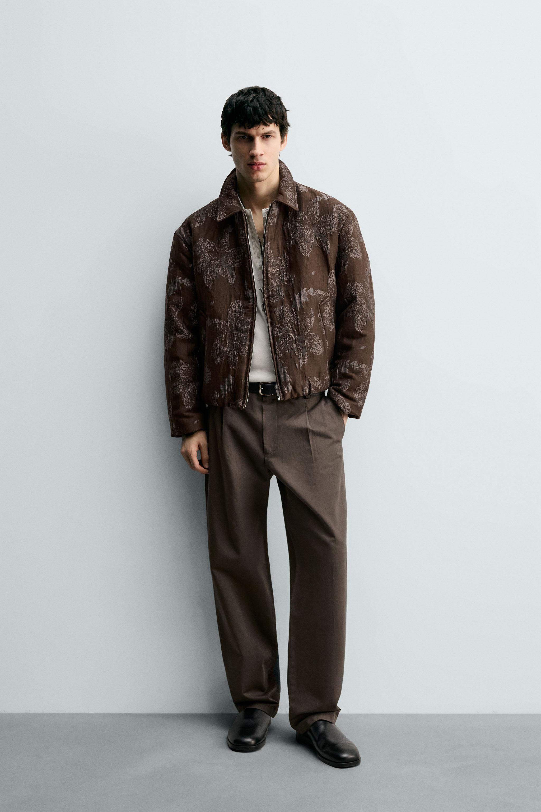 acka flower jacquard jacket（brown） FLORAL JACQUARD JACKET - Chocolate | ZARA United States