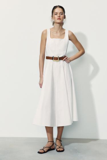 VESTIDO MIDI CINTURÓN - Blanco de Zara