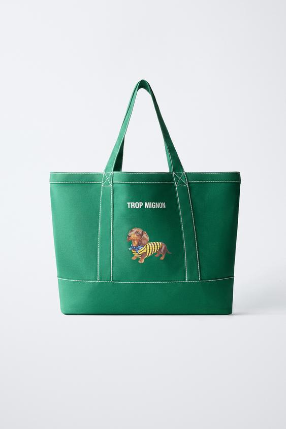 PUPPY PRINT TOTE BAG - Green by Zara - Image 0