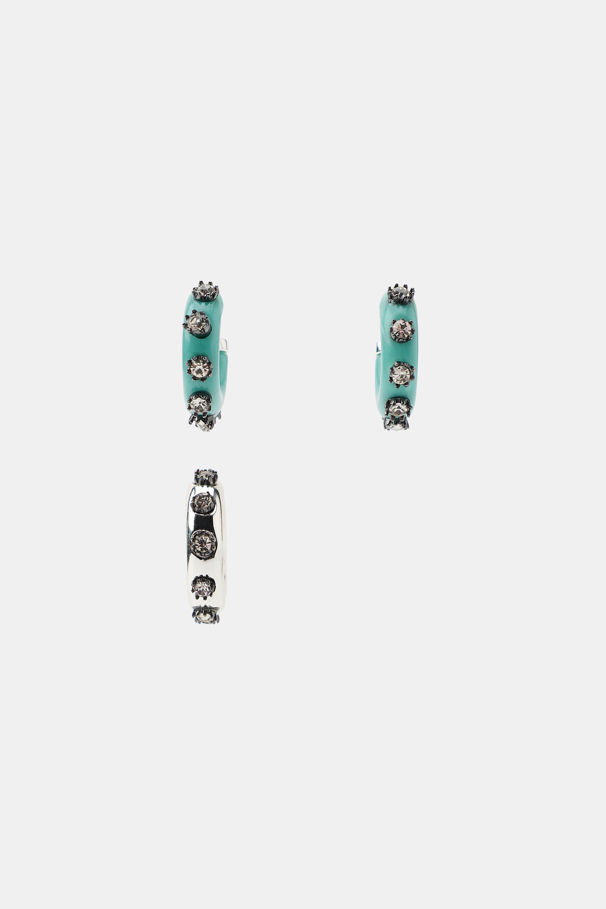PACK OF SPARKLY HOOP AND EAR CUFF EARRINGS — Multicolored